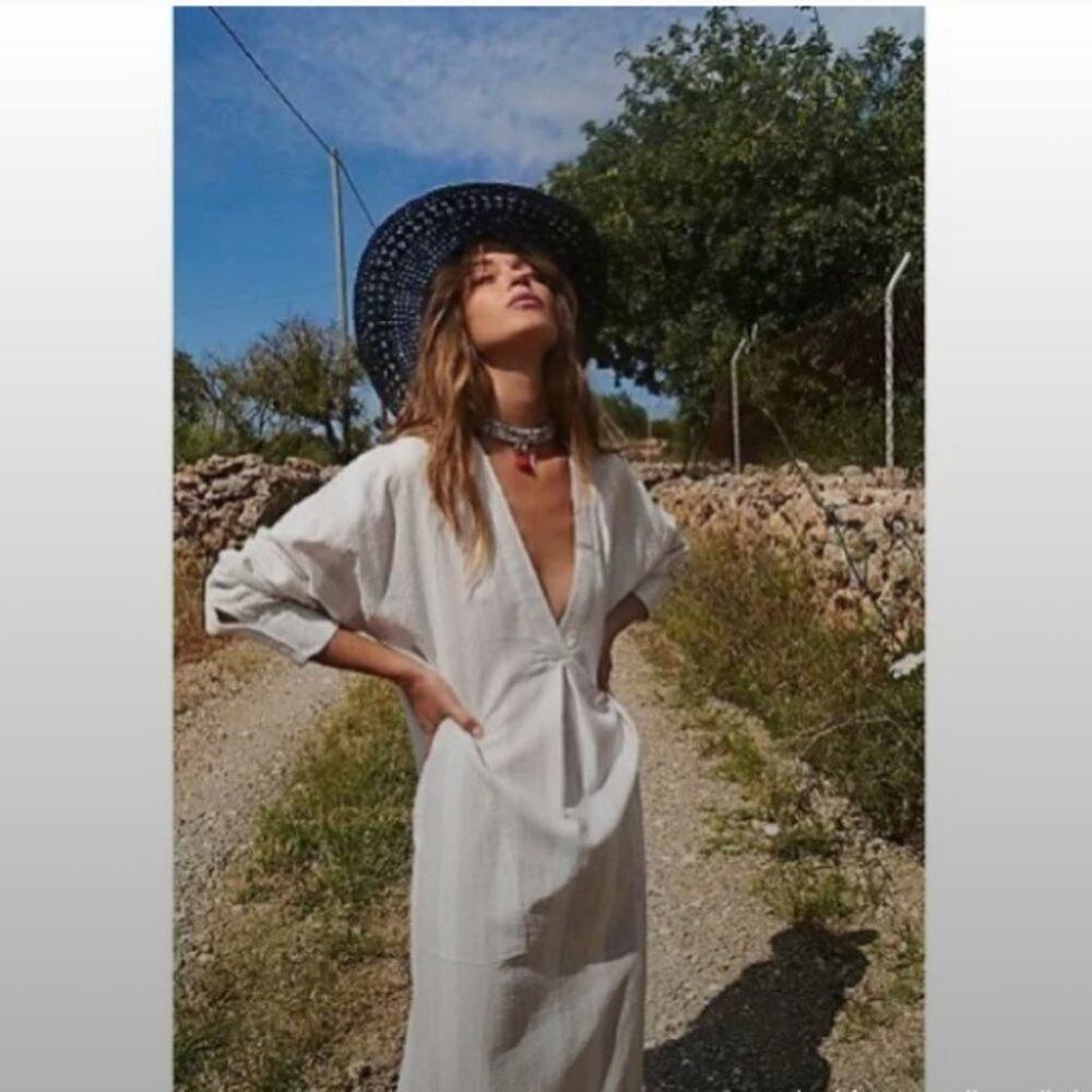 NWT FREE PEOPLE - EVA MAXI PULLOVER SHIRT DRESS White- M